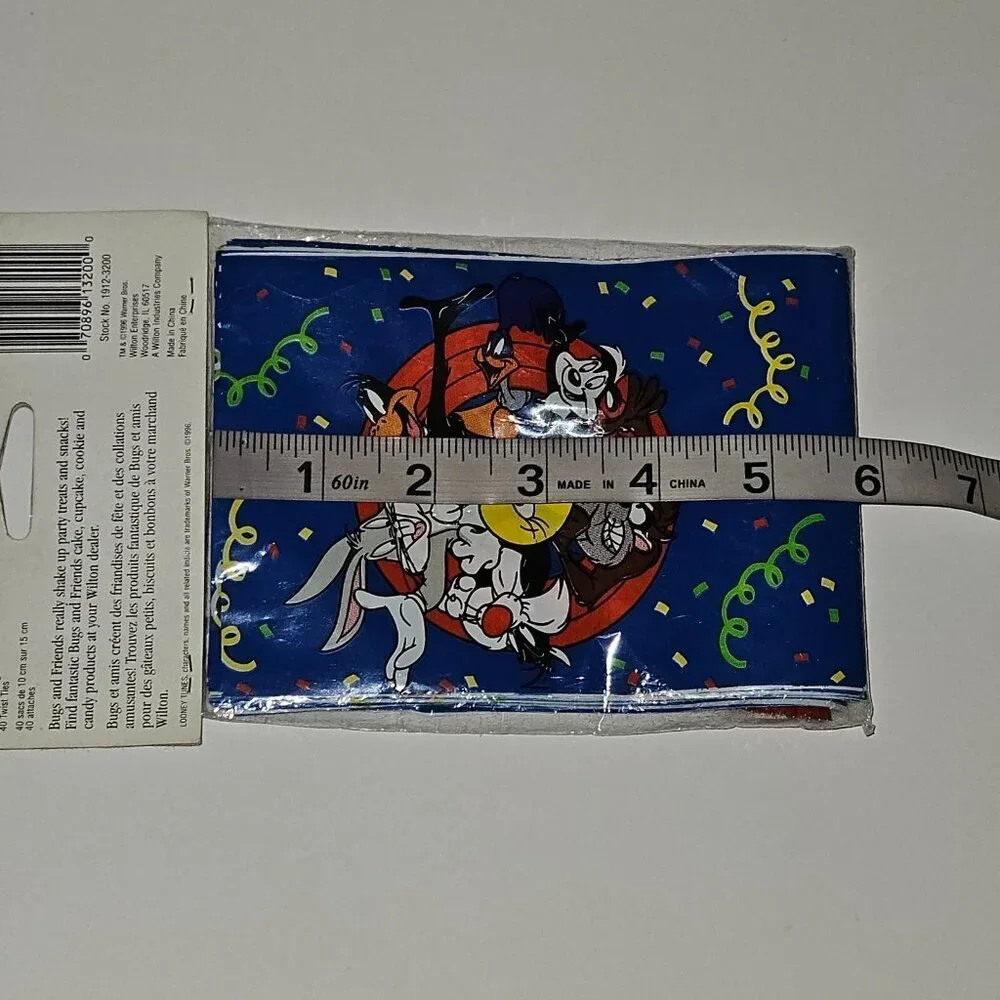 VTG NOS Looney Tunes Party Favor Treat Bags Ties (40 pk) Wilton Bugs Taz Daffy